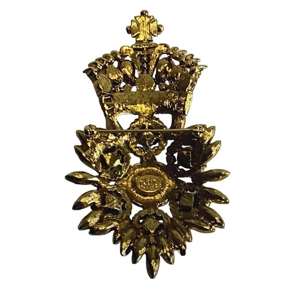 JOAN RIVERS Vintage Royal Monarch Maltese Cross Gold Blue Red Brooch Signed - Picture 7 of 15